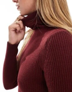 Brave Soul High Neck Knitted Midi Dress In Burgundy For Women -Deals Modezzle Store 206465547 3