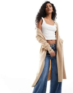 Brave Soul Longline Cardigan In Sand For Women Beige