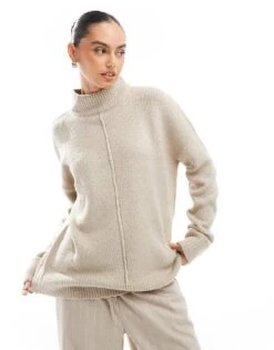 Brave Soul Fluffy Knit Jumper In Beige For Women