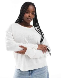 Brave Soul Plus Crew Neck Jumper In White For Women