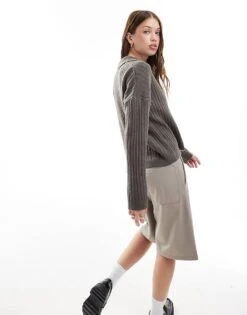 Brave Soul V-neck Polo Jumper In Charcoal Grey For Women -Deals Modezzle Store 206465614 3