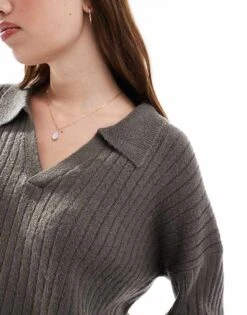 Brave Soul V-neck Polo Jumper In Charcoal Grey For Women -Deals Modezzle Store 206465614 4