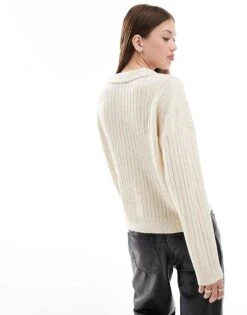 Brave Soul V-neck Polo Jumper In Cream For Women -Deals Modezzle Store 206465619 4