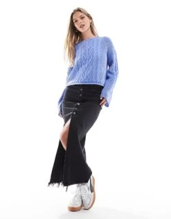 Brave Soul Cable Knit Wide Sleeve Jumper In Cornflower Blue For Women Mid Blue -Deals Modezzle Store 206465655 3