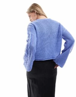 Brave Soul Cable Knit Wide Sleeve Jumper In Cornflower Blue For Women Mid Blue -Deals Modezzle Store 206465655 4