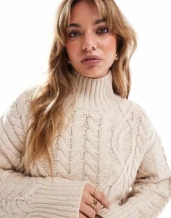 Brave Soul Cable Knit Turtleneck Jumper In Stone For Women -Deals Modezzle Store 206465675 3