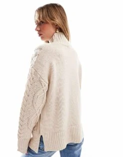 Brave Soul Cable Knit Turtleneck Jumper In Stone For Women -Deals Modezzle Store 206465675 4
