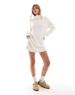 Brave Soul Knitted Roll Neck Mini Jumper Dress In Cream For Women -Deals Modezzle Store 206465694 1 cream 1