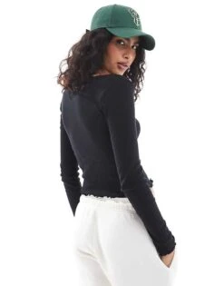 Brave Soul Pointelle Long Sleeve Top With Bow Detail In Black For Women -Deals Modezzle Store 206822816 4