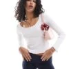 Brave Soul Pointelle Long Sleeve Top With Bow Detail In Cream For Women White -Deals Modezzle Store 206822835 1 white