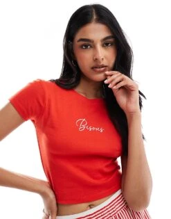 Deals Modezzle Store 34 Brave Soul Crop T-shirt In Red With 'Bisous' Print For Women