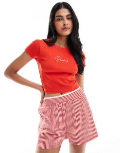 Brave Soul Crop T-shirt In Red With 'Bisous' Print For Women -Deals Modezzle Store 206822865 3
