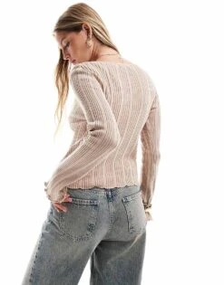 Brave Soul Open Front Rib Cardigan With Wide Sleeves In Beige For Women -Deals Modezzle Store 206828316 3