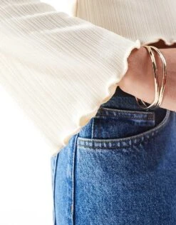 Brave Soul Long Sleeve High Neck Top With Lettuce Hem In Cream For Women -Deals Modezzle Store 206886269 2