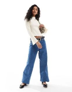 Brave Soul Long Sleeve High Neck Top With Lettuce Hem In Cream For Women -Deals Modezzle Store 206886269 3