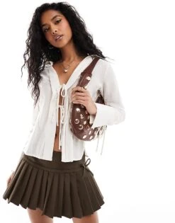 Brave Soul Long Sleeve Blouse With Tie Front Detail In White For Women -Deals Modezzle Store 206886275 1 white 1