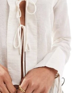 Brave Soul Long Sleeve Blouse With Tie Front Detail In White For Women -Deals Modezzle Store 206886275 3