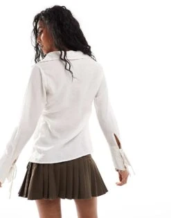 Brave Soul Long Sleeve Blouse With Tie Front Detail In White For Women -Deals Modezzle Store 206886275 4