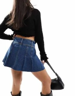Brave Soul Denim Mini Skirt With Pleat Detail For Women Indigo Denim -Deals Modezzle Store 206886317 5