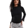 Brave Soul Long Sleeve High Neck Top With Lettuce Hem In Black For Women -Deals Modezzle Store 206886326 1 black