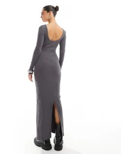 Brave Soul Ribbed Jersey Dress In Slate Grey For Women -Deals Modezzle Store 206886331 3