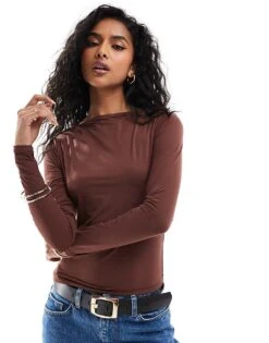 Brave Soul Long Sleeve Slinky Top In Chocolate Brown For Women -Deals Modezzle Store 206886352 4