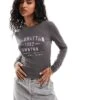 Brave Soul Long Sleeve T-shirt In Charcoal Grey With Print For Women -Deals Modezzle Store 206886359 1 grey