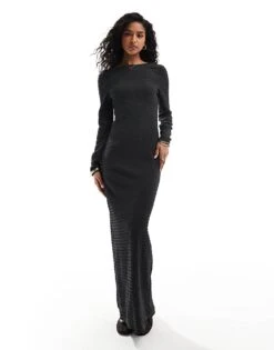 Brave Soul Long Sleeve Ribbed Maxi Dress In Charcoal Grey For Women -Deals Modezzle Store 206886366 1 grey 1