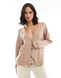 Brave Soul Longline Cardigan In Beige With Contrast Stitch Detail For Women -Deals Modezzle Store 206915813 1 beige 1