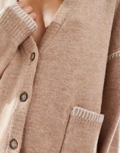 Brave Soul Longline Cardigan In Beige With Contrast Stitch Detail For Women -Deals Modezzle Store 206915813 3
