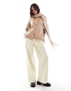 Brave Soul Longline Cardigan In Beige With Contrast Stitch Detail For Women -Deals Modezzle Store 206915813 4