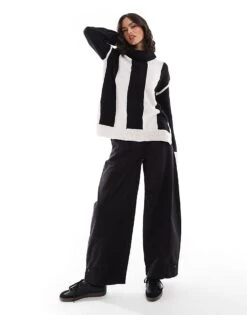 Brave Soul Knitted Roll Neck Jumper In Black And Cream Stripe For Women -Deals Modezzle Store 206915818 4