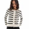 Brave Soul Crew Neck Stripe Jersey Knitted Cardigan With Gold Buttons For Women White -Deals Modezzle Store 206915832 1 white