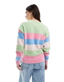 Brave Soul Fluffy Knitted Jumper In Multi Stripe For Women -Deals Modezzle Store 206915834 4