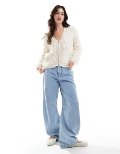 Brave Soul Loopy Knit Zip Through Cardigan In Cream For Women -Deals Modezzle Store 206915840 3