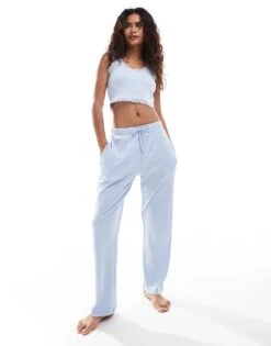 Brave Soul Ribbed Lace Trim Pyjama Set In Light Blue For Women 11 Brave Soul Ribbed Lace Trim Pyjama Set In Light Blue For Women -Deals Modezzle Store 206920680 1 blue 1