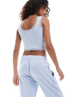 Brave Soul Ribbed Lace Trim Pyjama Set In Light Blue For Women 10 Brave Soul Ribbed Lace Trim Pyjama Set In Light Blue For Women -Deals Modezzle Store 206920680 4