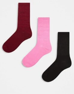 Brave Soul 3 Pack Of Slouchy Socks In Pink, Red And Brown For Women Multi -Deals Modezzle Store 206920681 1 multi 1