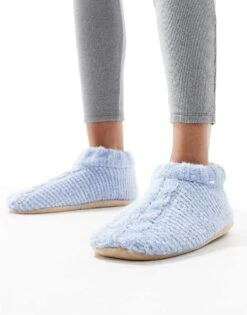 Brave Soul Cable Knit Slipper Socks In Blue For Women -Deals Modezzle Store 206920705 1 blue 1