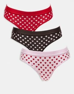 Brave Soul 3 Pack Hipster Heart Print Briefs In Pink, Red And Brown For Women Multi -Deals Modezzle Store 206920715 1 multi 1