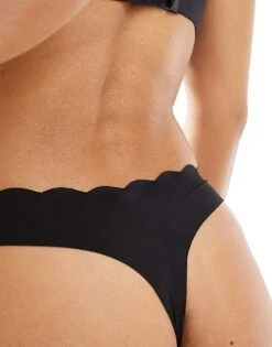 Brave Soul Jersey Scalloped Detail Microfiber Thong In Black For Women -Deals Modezzle Store 206920773 4