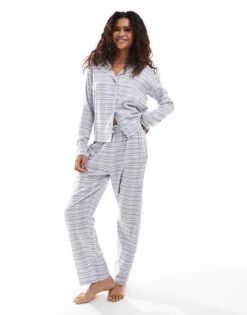 Brave Soul Check Shirt And Trouser Pyjama Set In Light Blue For Women 11 Brave Soul Check Shirt And Trouser Pyjama Set In Light Blue For Women -Deals Modezzle Store 206920787 1 blue 1