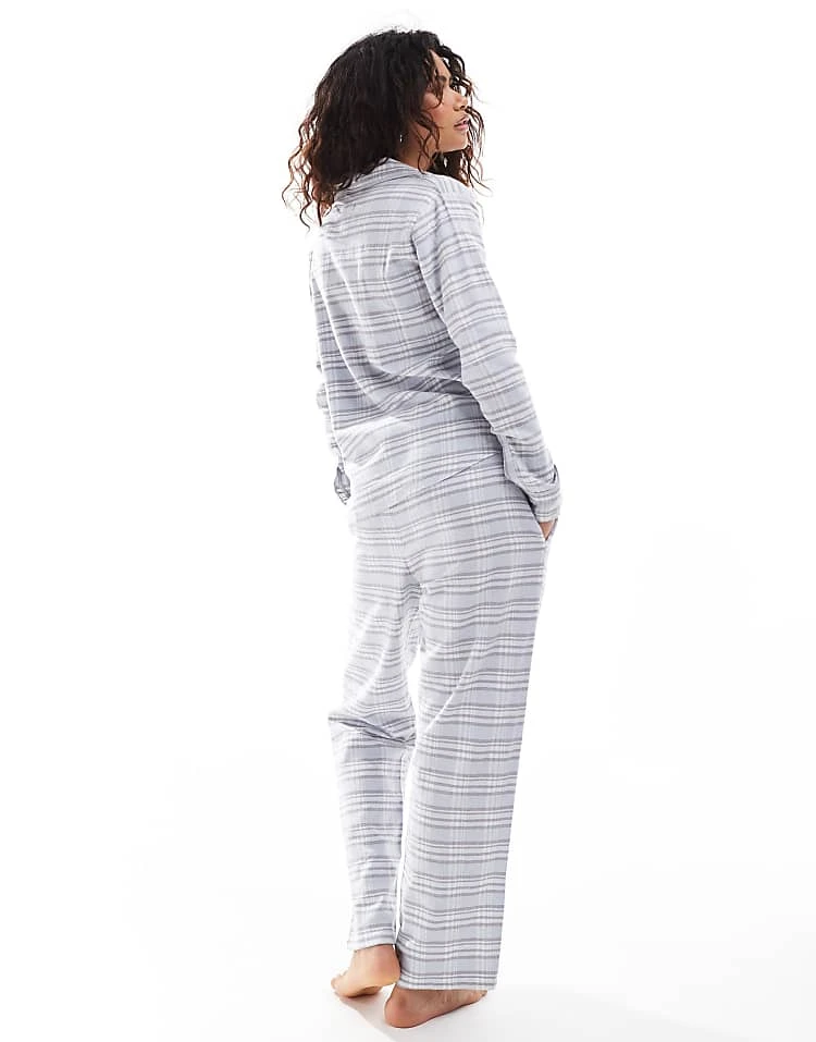 Brave Soul Check Shirt And Trouser Pyjama Set In Light Blue For Women 5 Brave Soul Check Shirt And Trouser Pyjama Set In Light Blue For Women - Image 3