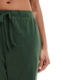 Brave Soul Ribbed Cropped T-shirt And Wide Leg Trouser Lounge Set In Khaki For Women -Deals Modezzle Store 206920808 3