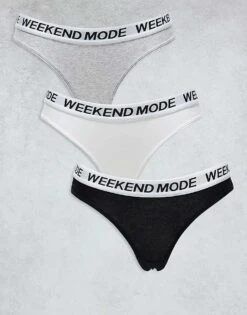 Brave Soul 3 Pack Cotton Thongs With Contrast Waistband Print In Black, White And Grey For Women Multi -Deals Modezzle Store 206920812 1 multi 1