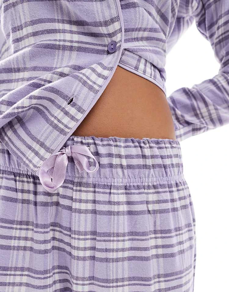 Brave Soul Check Longsleeve Shirt And Wide Leg Trouser Pyjama Set In Lilac For Women 4 Brave Soul Check Longsleeve Shirt And Wide Leg Trouser Pyjama Set In Lilac For Women - Image 2