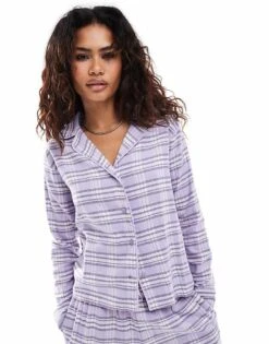 Brave Soul Check Longsleeve Shirt And Wide Leg Trouser Pyjama Set In Lilac For Women 9 Brave Soul Check Longsleeve Shirt And Wide Leg Trouser Pyjama Set In Lilac For Women -Deals Modezzle Store 206920840 3