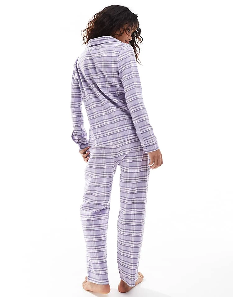 Brave Soul Check Longsleeve Shirt And Wide Leg Trouser Pyjama Set In Lilac For Women 6 Brave Soul Check Longsleeve Shirt And Wide Leg Trouser Pyjama Set In Lilac For Women - Image 4
