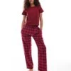 Brave Soul Jersey T-shirt And Wide Leg Check Trouser Pyjama Set In Red For Women -Deals Modezzle Store 206920899 1 red