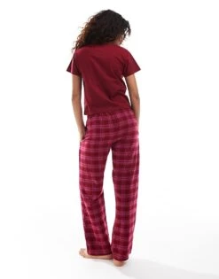 Brave Soul Jersey T-shirt And Wide Leg Check Trouser Pyjama Set In Red For Women -Deals Modezzle Store 206920899 4